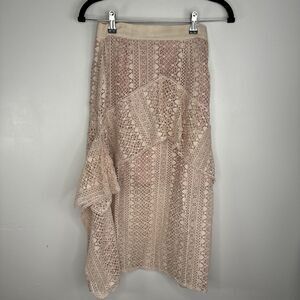 Ark NC Crochet Lace Skirt Sz XS Pale Pink Midi Cottage Core Boho